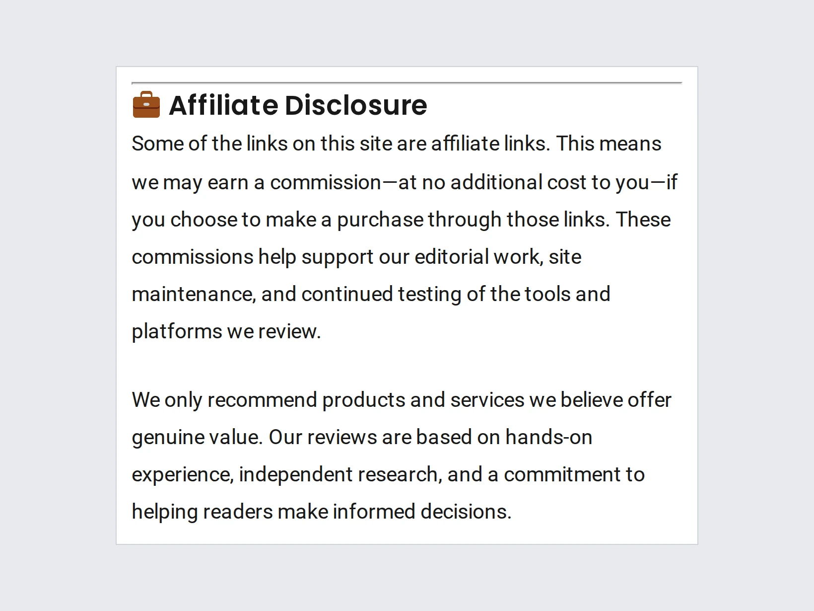 The Affiliate Disclosure section of the Disclosure & Disclaimer page of Eric Salo Reviews, on a phone